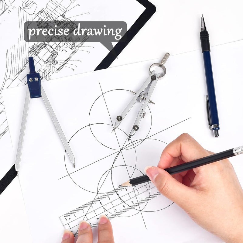 Unjoo 9Pcs Precision Geometry Set Metal Compass, Geometry Tool Tool Set with Shatterproof Storage Box, Circle Drafting Tool and Architecture, Drafting Kits for Engineers Students(Blue) - Image 3